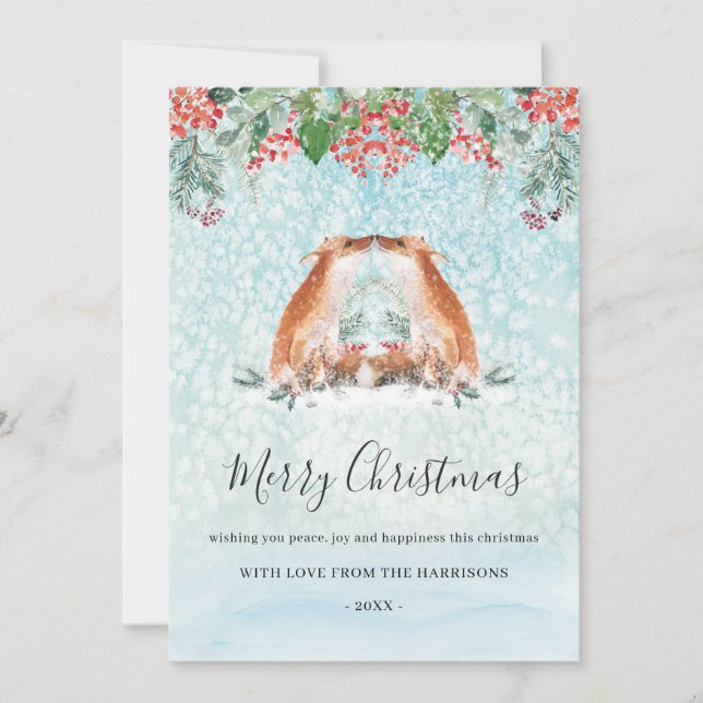 Woodland Fox Winter Berries Christmas Holiday Card (Front)