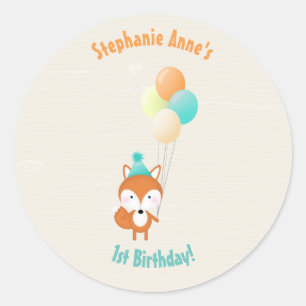 Woodland Fox with Balloons Classic Round Sticker