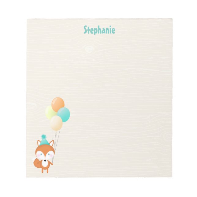 Woodland Fox with Balloons Notepad (Front)