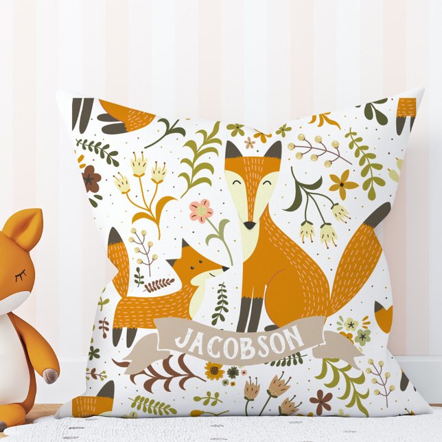 Woodland Foxes Custom Name Pillow (Creator Uploaded)