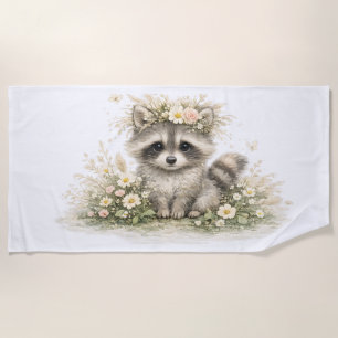 Woodland Friend Raccoon Beach Towel
