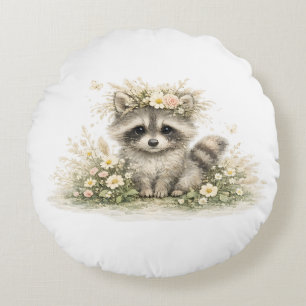 Woodland Friend Raccoon Round Cushion