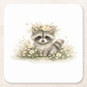 Woodland Friend Raccoon Square Paper Coaster