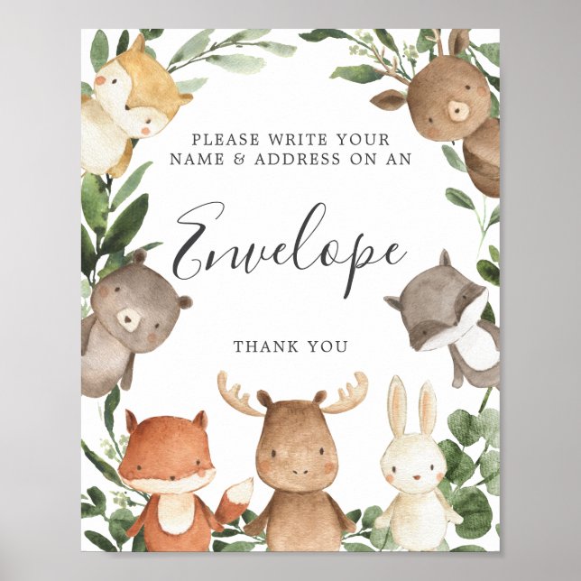 Woodland Friends Baby Shower Address Envelope Sign (Front)