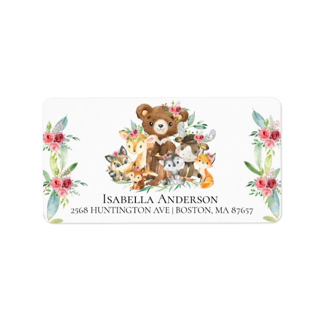 Woodland friends Baby Shower Address Label (Front)