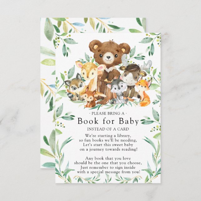 Woodland Friends Baby Shower Book for Baby Card (Front/Back)