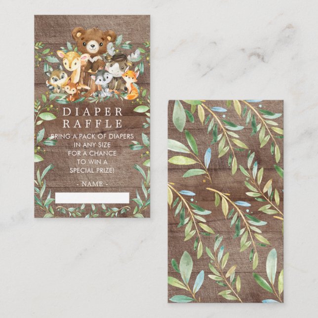 Woodland Friends Baby Shower Diaper Raffle Ticket Enclosure Card (Front/Back)