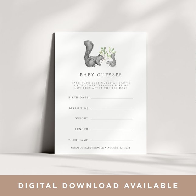 Woodland Friends Baby Shower Guessing Game Card (Creator Uploaded)