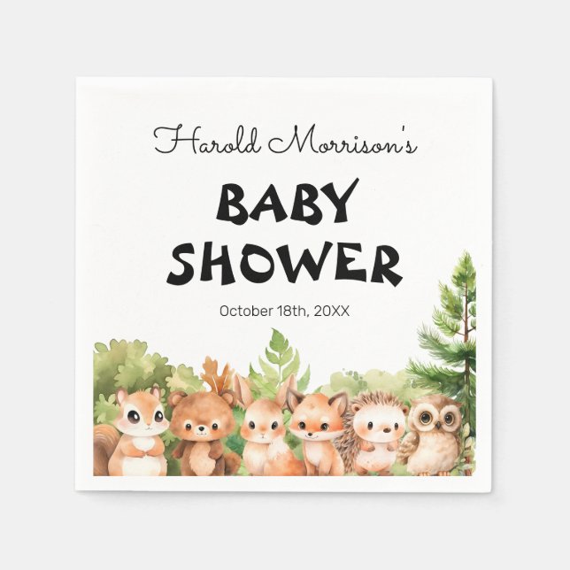 Woodland Friends Baby Shower Napkin (Front)