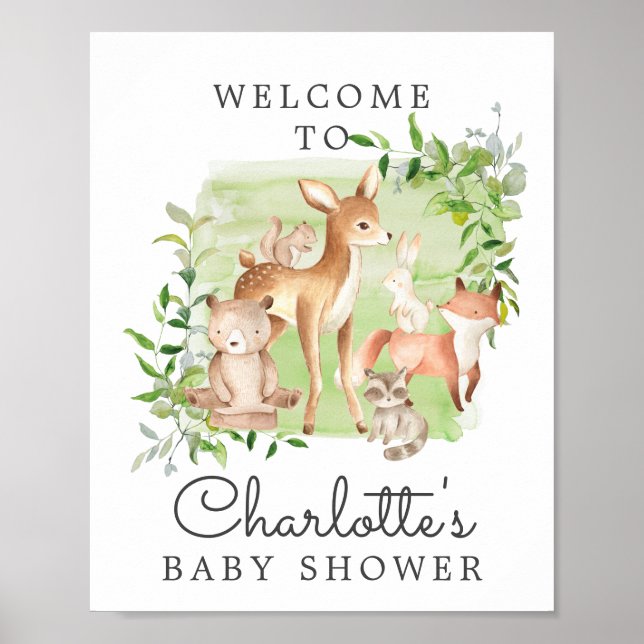 Woodland Friends Baby Shower Welcome Sign (Front)