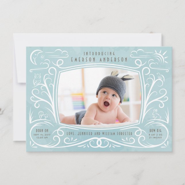 Woodland Friends Birth Announcement Boy (Front)