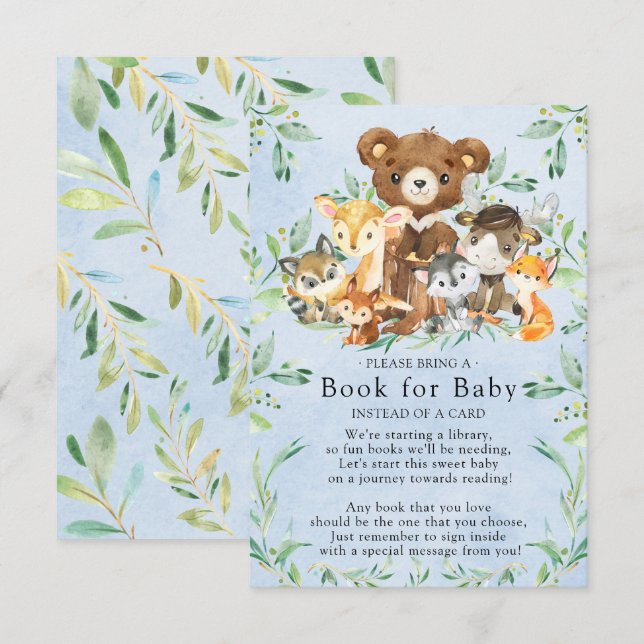 Woodland Friends Boys Baby Shower Book for Baby  Enclosure Card (Front/Back)