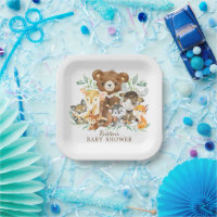Woodland Friends Boys Baby Shower Paper Plate