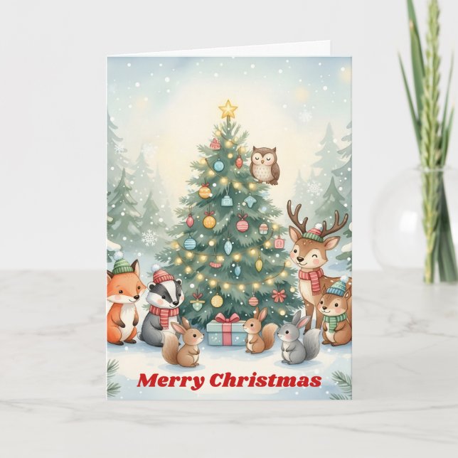 Woodland Friends Christmas Joy Holiday Card (Front)