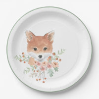 Woodland Friends Fox Floral Green Watercolor