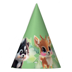 Woodland friends fox skunk racoon deer party hat