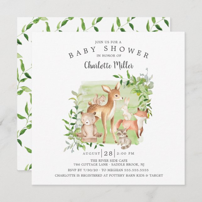 Woodland Friends Gender Neutral Baby Shower Invitation (Front/Back)