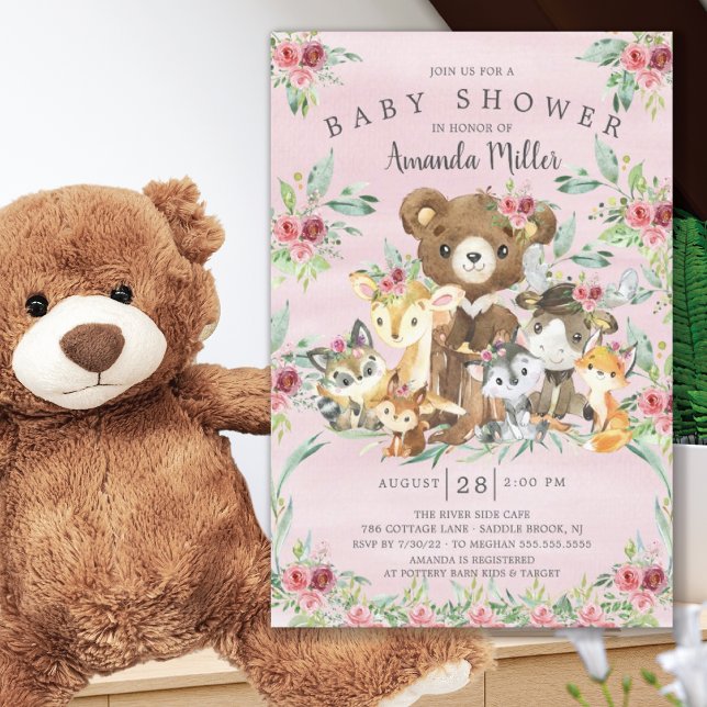 Woodland Friends Girls Baby Shower Invitation (Creator Uploaded)