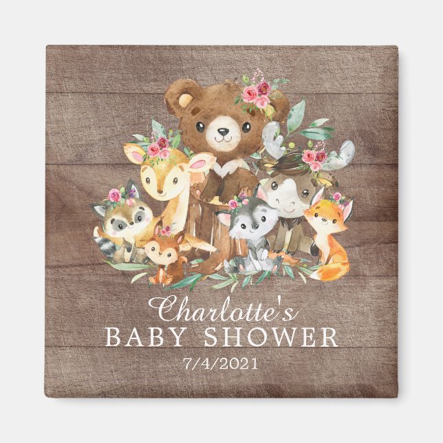 Woodland Friends Girls Baby Shower Magnet (Front)