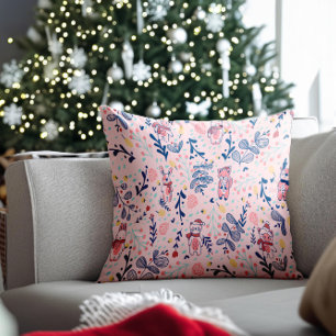 Woodland Friends in Blush Cosy Winter Forest  Cushion