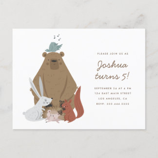 Woodland Friends | Kids' Birthday Party Invitation Postcard