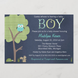 Woodland Friends Little Owl Baby Boy Shower Invite