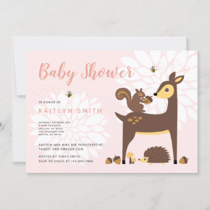 Woodland Friends Pink Baby Shower Invitation