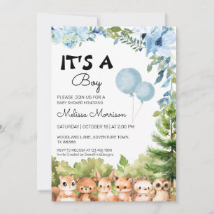 Woodland Friends Whimsical Baby Boy Shower Invitation