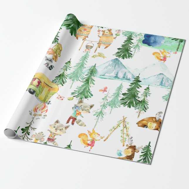 Woodland Friends White Wrapping Paper (Unrolled)
