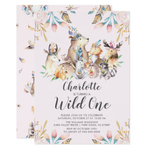 Woodland Friends Wild One Birthday Invitation