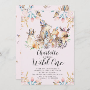 Woodland Friends Wild One Birthday Invitation