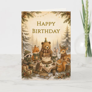 Woodland Friends Winter Birthday Picnic Card