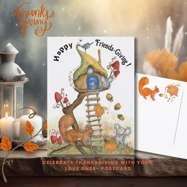 Woodland Friendsgiving - Entchanted Treehouse Postcard (Woodland Friendsgiving - Entchanted Treehouse Postcard)
