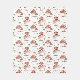 Woodland Frogs & Fly Agaric Mushrooms Watercolor Fleece Blanket