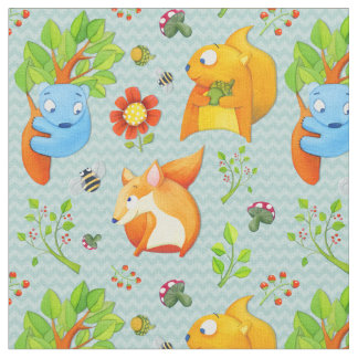 Woodland Fun aqua Fabric