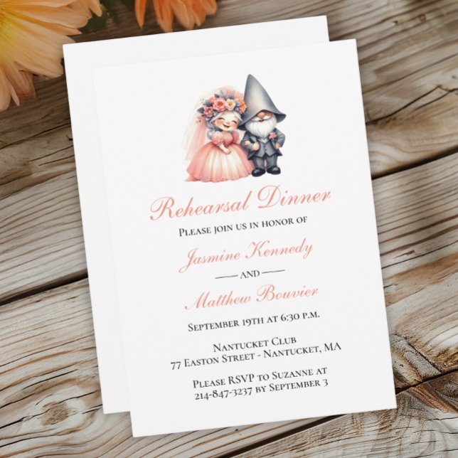 Woodland Garden Gnome Wedding Rehearsal Dinner Invitation (Creator Uploaded)