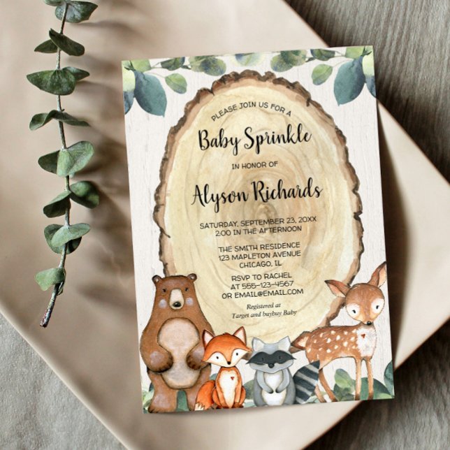 Woodland gender neutral greenery baby sprinkle invitation (Creator Uploaded)