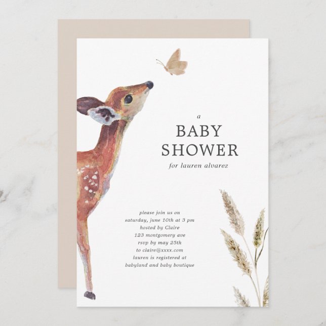 Woodland Gender Neutral Watercolor Baby Shower Invitation (Front/Back)
