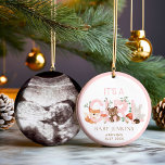 Woodland Girl Baby Announcement Christmas Ceramic Ornament<br><div class="desc">A keepsake that's as unique as your baby girl's first Christmas! Our whimsical woodland ornament captures the magic of her arrival with earthy charm. With personalised details and ultrasound picture, it's more than just an ornament – it’s a baby announcement and a treasured memento that will keep the spirit of...</div>