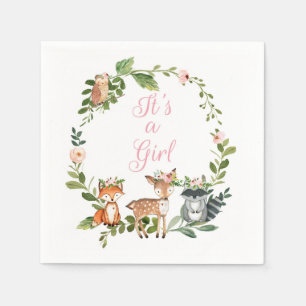 Woodland Girl Baby Shower, Forest Baby shower Napkin