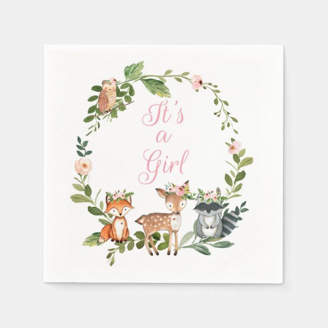 Woodland Girl Baby Shower, Forest Baby shower Napkin (Front)