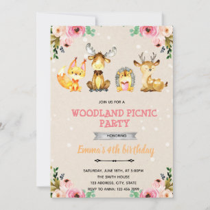 Woodland girl picnic party invitation