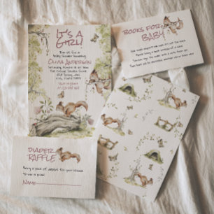 Woodland Girl Squirrels Forest Cute Baby Shower Invitation