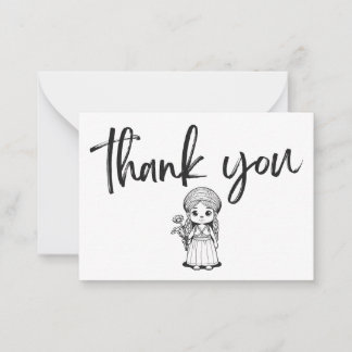 Woodland Girl with Daisies Thank You Card