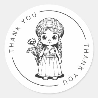 Woodland Girl with Daisies - Thank You Stickers
