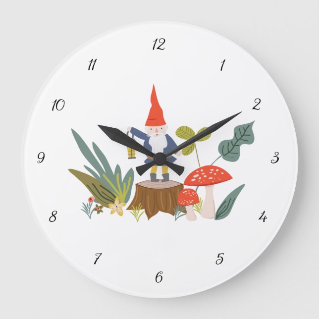 Woodland Gnome and Mushroom Wall Clock (Front)