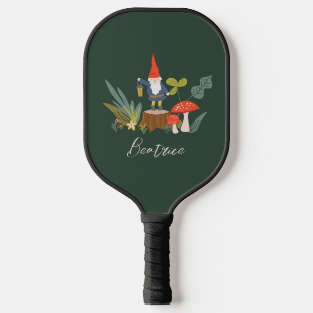 Woodland Gnome and Personalised Name Pickleball Paddle (Front)