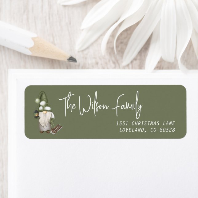 Woodland Gnomes Christmas Card Return Address Label (Insitu)