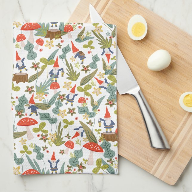 Woodland Gnomes Tea Towel (Quarter Fold)