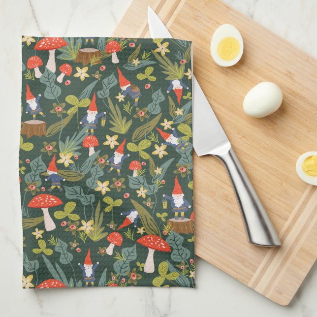 Woodland Gnomes Tea Towel (Quarter Fold)